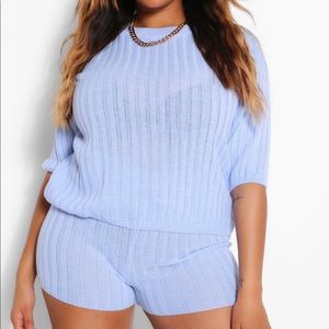 Baby blue knit biker short set